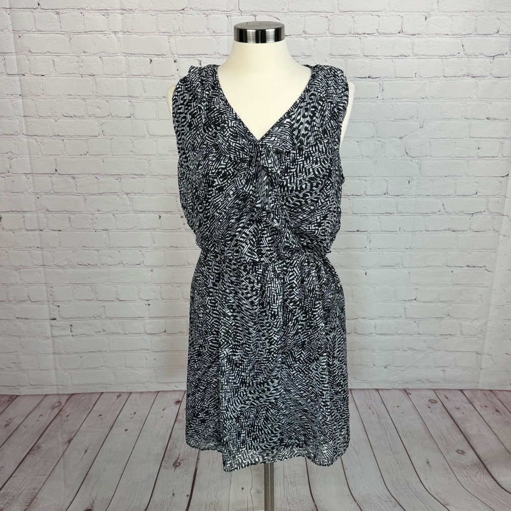 AB Studio Black & White Midi Dress Ruffled Neckline XL